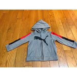 Puma Toddler Boys 2T Gray Full Zip Hoodie Red Black Sleeve Stripe Logo Jacket